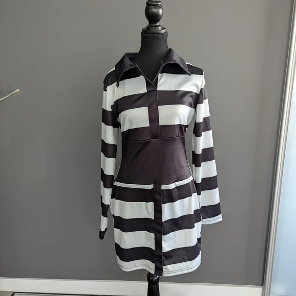 Black and White Striped Women's Dress - Picture 7 of 8